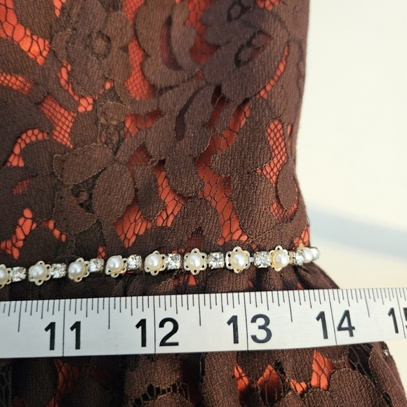 Christina Wu Brown Lace Pearl & Diamond Waist Short Formal Dress Sz 8 Whimsigoth - Picture 11 of 12